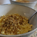 A bowl of the 3 Cheese Mac & Cheese topped with Rosemary Bread Crumbs