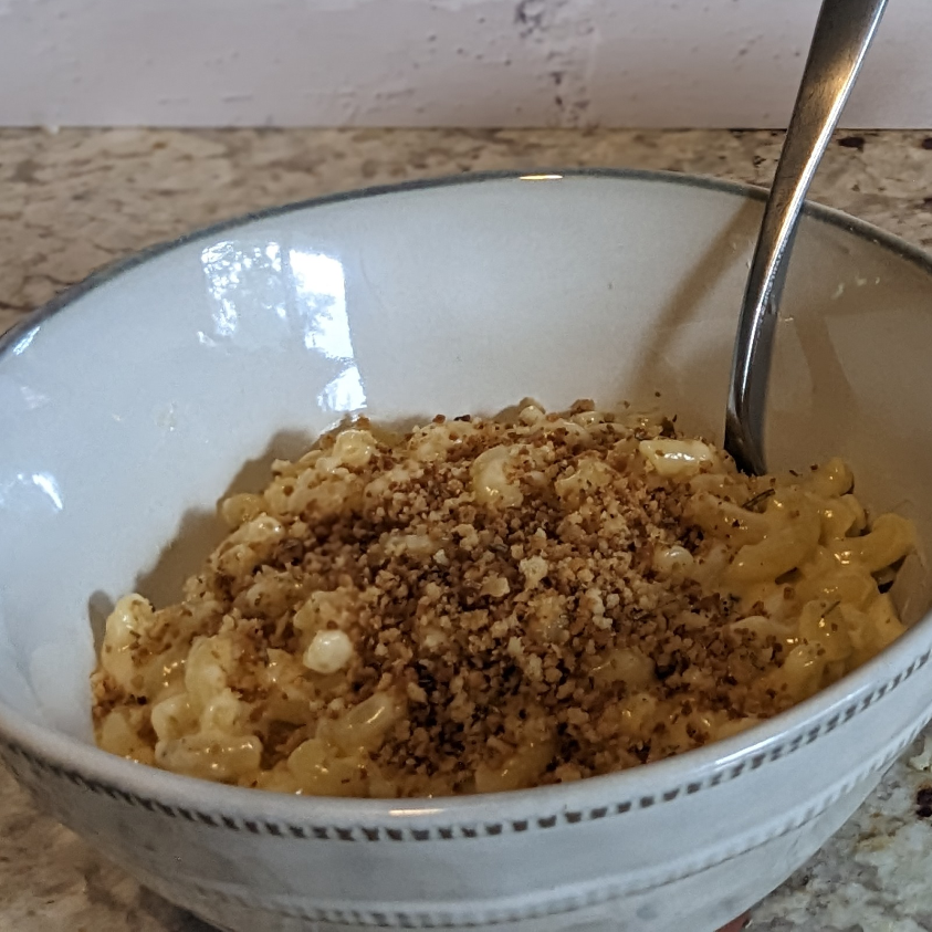 Rosemary Herbed Breadcrumbs topping a creamy 3-Cheese Mac & Cheese